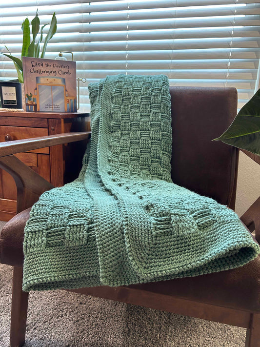 Hosta Teal Handmade Crochet Throw Blanket