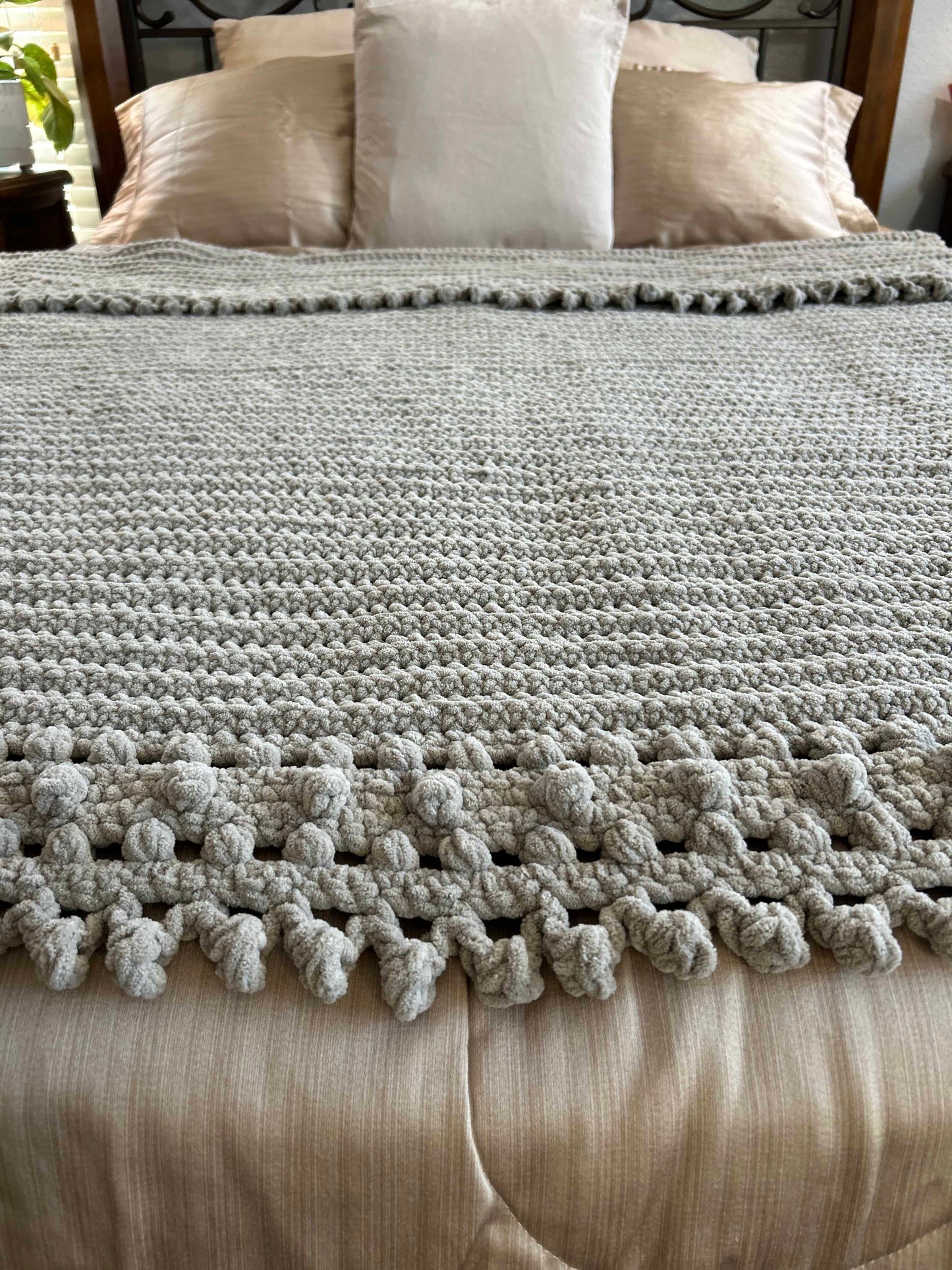 Throw Blanket - Handmade Crochet – Light Gray