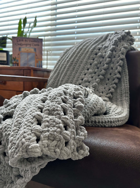 Throw Blanket - Handmade Crochet – Light Gray