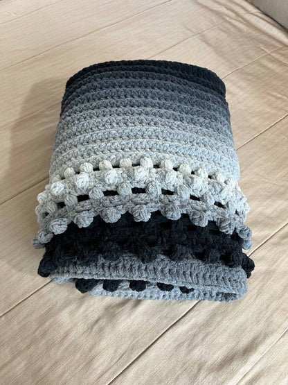 Throw Blanket - Handmade Crochet – Soft Grey Mix