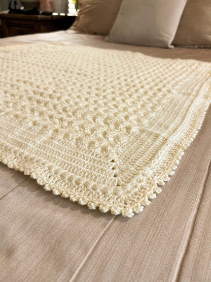 Baby Blanket - Handmade Crochet – Antique White