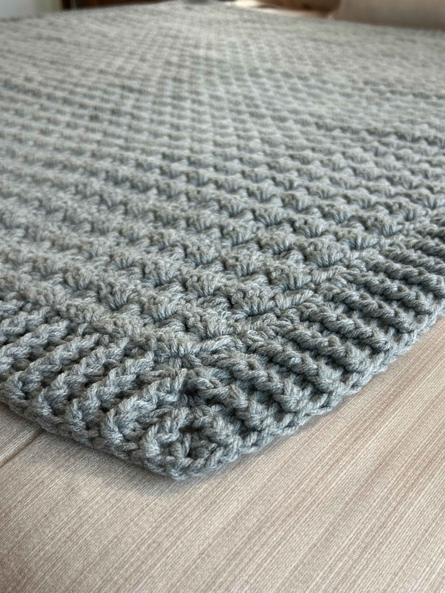 Throw Blanket - Handmade Crochet – Soft Grey Mix