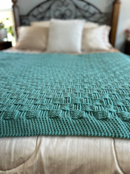 Hosta Teal Handmade Crochet Throw Blanket